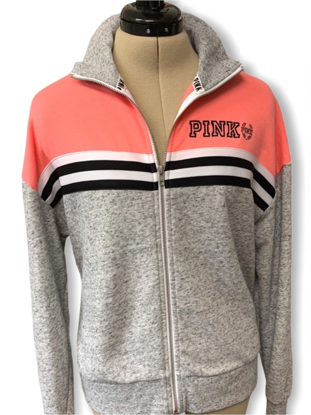 ❤️ XS Womens PINK Grey & Coral Pink Zip Up Sweatshirt Jacket Shirt (B2)
